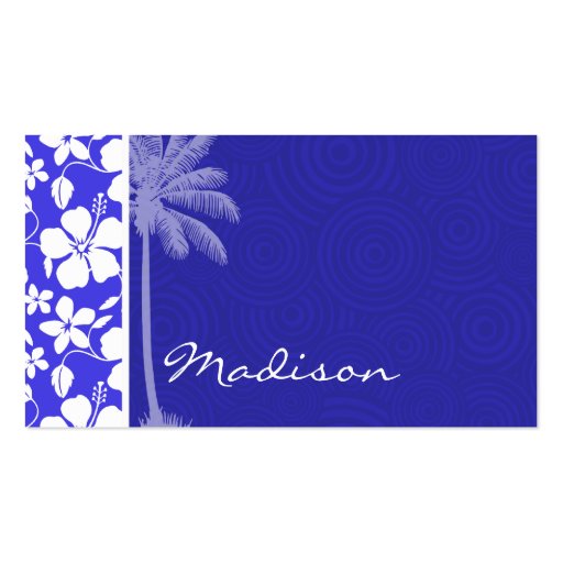 Tropical Blue Hibiscus; Palm Business Cards (front side)