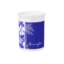 Tropical Blue Hibiscus; Palm Drink Pitcher