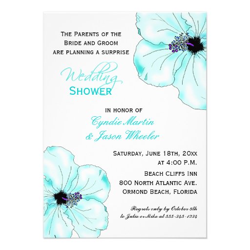 Tropical Blue Hibiscus Wedding Shower Invite