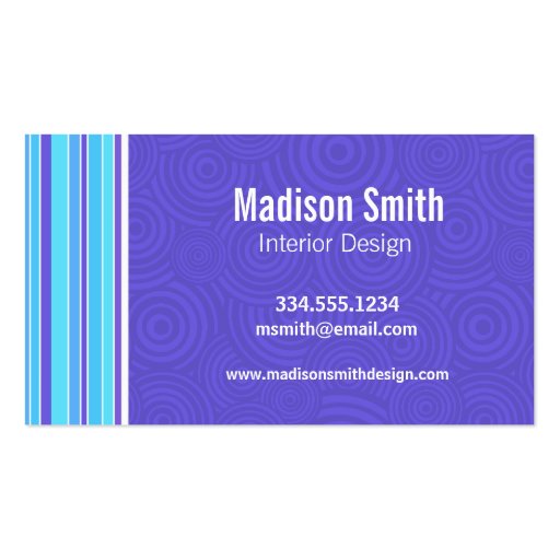 Tropical Blue & Purple Stripes; Striped Business Card Template (back side)