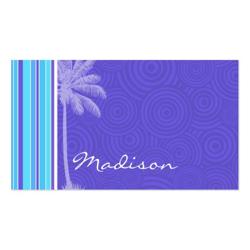 Tropical Blue & Purple Stripes; Striped Business Card Template (front side)