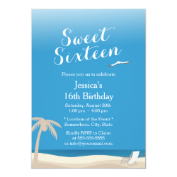 Tropical Blue Sky Beach Theme Sweet 16 Invitations