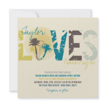 Tropical Blue Sunset Palm Trees Beach Wedding Announcement