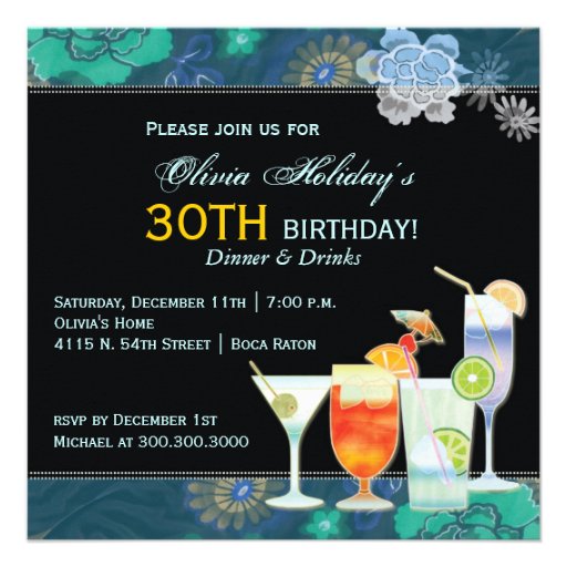 Tropical Cocktails 30th Birthday Party Invitations (front side)