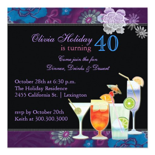 Tropical Cocktails 40th Birthday Party Invitations