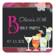 Tropical Cocktails Birthday Party Favors Sticker