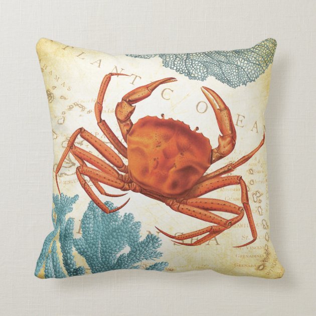 Tropical Colorful Red Crab and Coral Pillows
