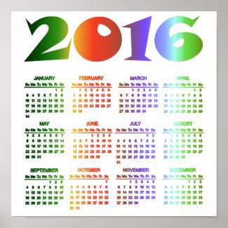 Tropical Colors 2016 Calendar Poster