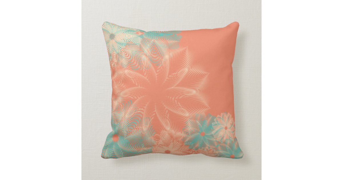 Tropical Coral and Teal Abstract Floral Throw Pillow Zazzle