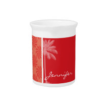 Tropical Coral & Red Swirl Beverage Pitcher