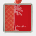 Tropical Coral & Red Swirl Christmas Ornaments
