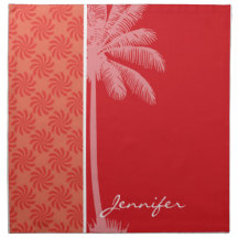 Tropical Coral & Red Swirl Cloth Napkins