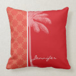 Tropical Coral & Red Swirl Throw Pillow