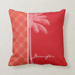 Tropical Coral & Red Swirl Throw Pillow