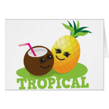 TROPICAL cute Kawaii Coconut and pineapple Cards