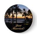 Tropical Destination Just Married Button by dlgray Tropical Destination Just Married Button
