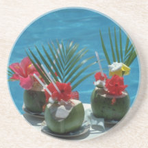 Tropical drinks, Hawaii flowers Beverage Coasters