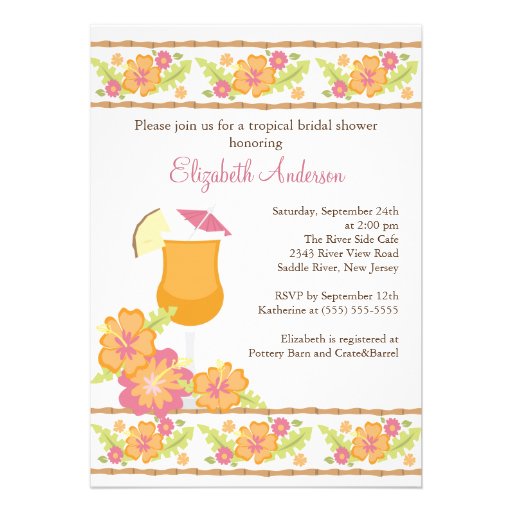 Tropical Drinks Hibiscus Flowers Bridal Shower Personalized Invite