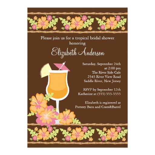 Tropical Drinks Hibiscus Flowers Bridal Shower Custom Announcements