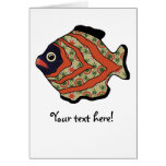 Tropical Fish-07 Tomato Red &amp; Olive Green Pattern Cards