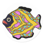 Tropical Fish-11 Magenta Gold & Turquoise Round Stickers