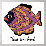 Tropical Fish-14 Maroon with Gold Pattern posters