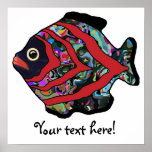Tropical Fish-17 Dark Red with Graffitti Pattern posters