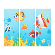 Tropical fish Aquarium 3 Panel art wrappedcanvas