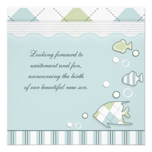 Tropical Fish Baby Annoucement Boy Custom Invitation