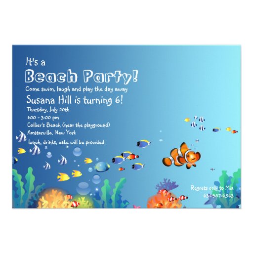 Tropical Fish Beach Birthday Party Invitation