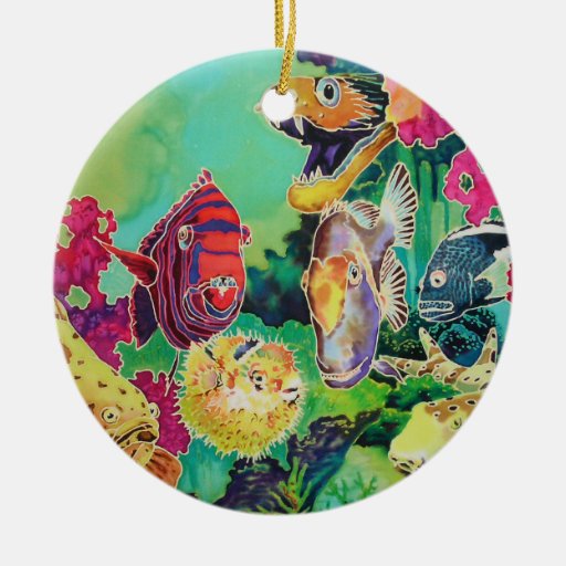 tropical fish silk painting double sided ceramic round tropical fish silk painting double sided ceramic round
