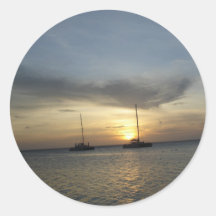 Tropical Fishing Boats Round Sticker