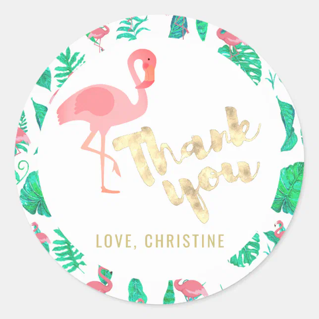 Tropical Flamingo Thank You Classic Round Sticker Zazzle