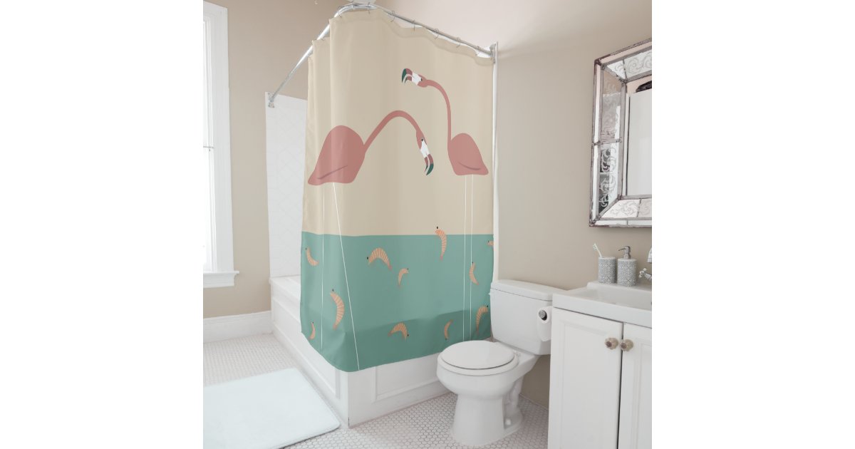 Tropical flamingos and shrimps vintage colors shower curtain Zazzle
