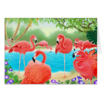 Tropical Flamingos Card