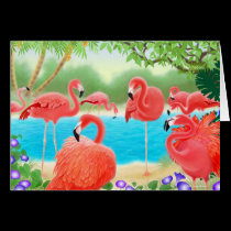 Tropical Flamingos Card