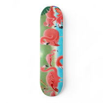 Tropical Flamingos Skateboard by twopurringcats Tropical Flamingos Skateboard