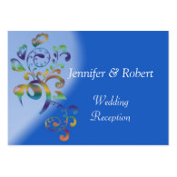 Tropical floral blue wedding reception invitations business card