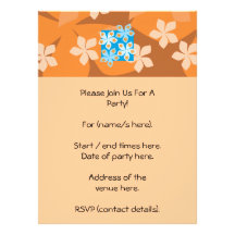 Tropical Floral Pattern. Blue and Orange. Personalized Invitations