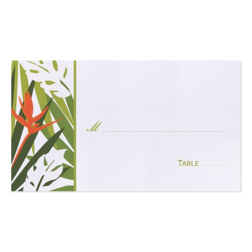 Tropical Floral Place Card - Green and Orange Business Card (front side)