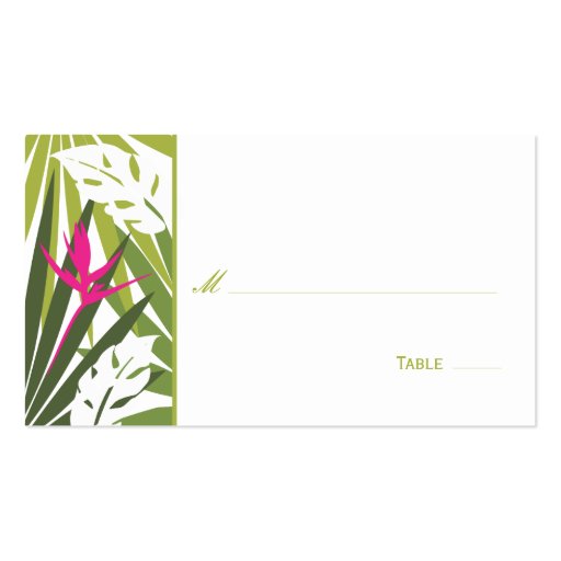 Tropical Floral Place Card - Green and Pink Business Card Templates (front side)
