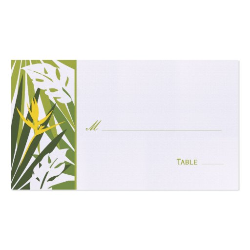 Tropical Floral Place Card - Green and Yellow Business Card (front side)