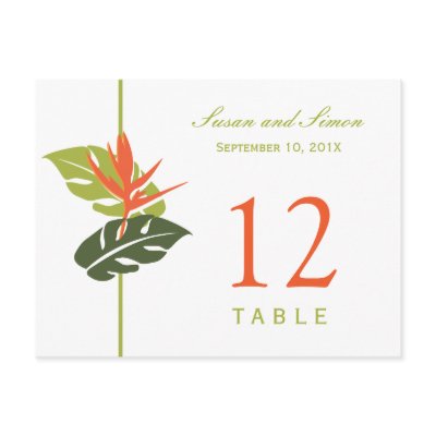 Tropical Floral Table Number Card | Green & Orange Postcards