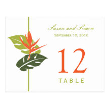 Tropical Floral Table Number Card | Green & Orange Postcards
