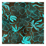 Tropical Floral Wedding Invite Vintage Blue Brown