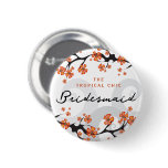 Tropical Flower Swirl Bridesmaid Name Tag Button