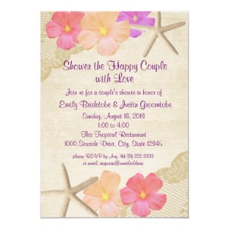 Tropical Flowers and Starfish Couple's Shower Invitation