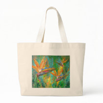 Tropical Flowers Birds Of Paradise Painting Canvas Bag