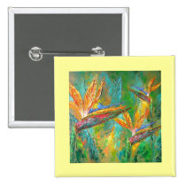 Tropical Flowers Birds Of Paradise Painting buttons