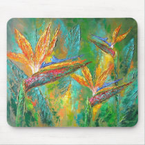 Tropical Flowers Birds Of Paradise Painting Mouse Pad